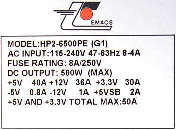 Zippy Emacs HP2-6500PE (500W)